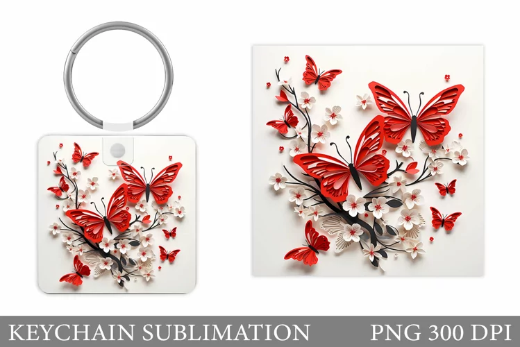 3D Butterflies Square Keychain. 3D Butterflies Keychain