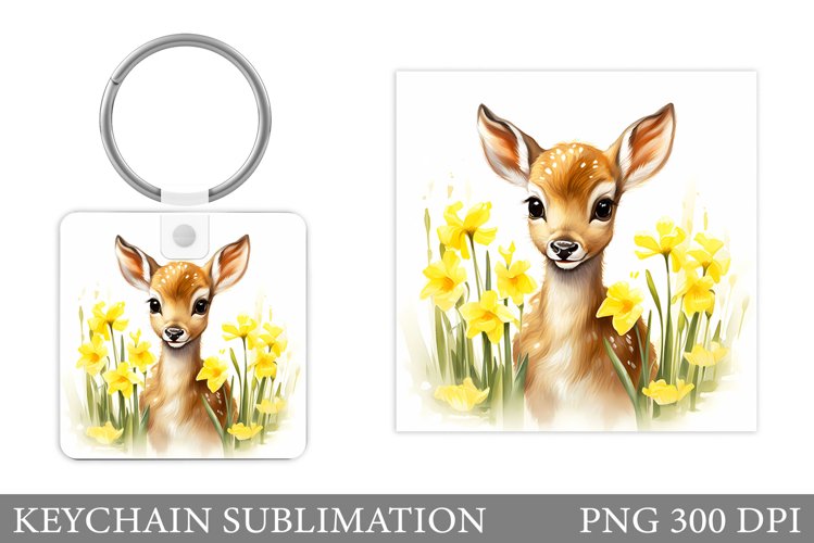 Cute Deer Keychain Design. Deer Flowers Keychain example image 1