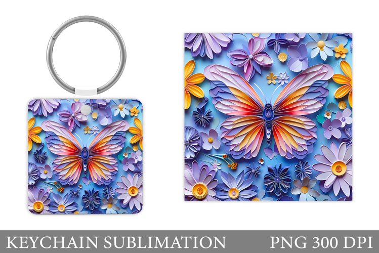 Butterfly Keychain. Flowers Keychain Sublimation