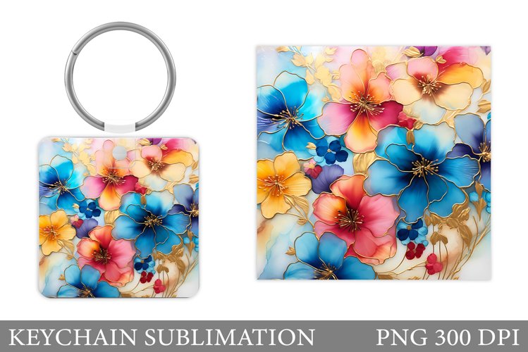 Flowers Keychain Sublimation. Flowers Keychain Design example image 1