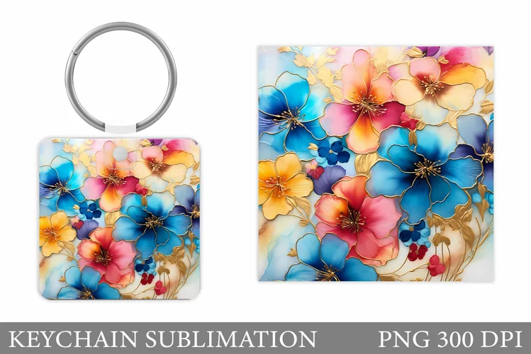 Flowers Keychain Sublimation. Flowers Keychain Design