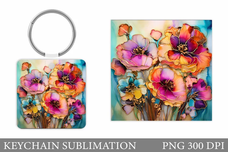 Flowers Keychain Design. Flowers Keychain Sublimation