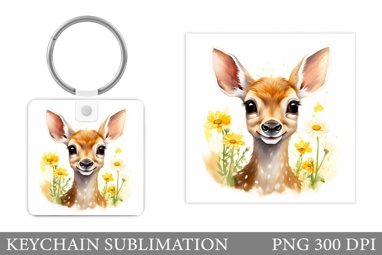 Cute Deer Keychain Design. Deer Flowers Keychain Sublimation