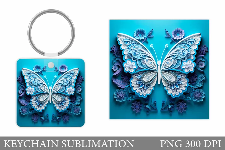 Butterfly Square Keychain. Butterfly Keychain Sublimation