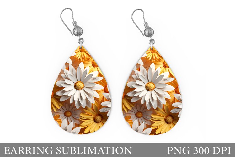 Flowers Earring Sublimation. Daisy Flowers Earring Design example image 1