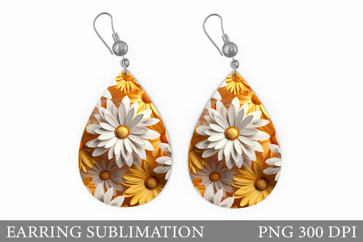 Flowers Earring Sublimation. Daisy Flowers Earring Design