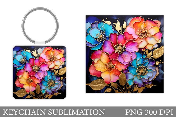 Flowers Keychain Design. Flowers Square Keychain Sublimation example image 1
