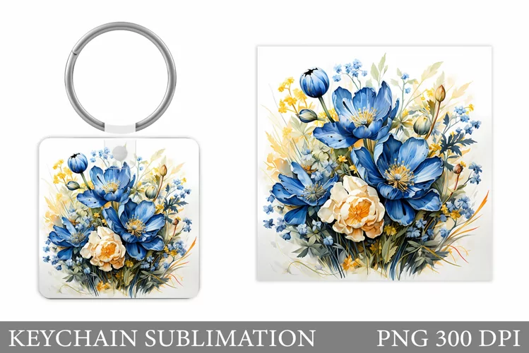Flowers Keychain Sublimation. Flowers Square Keychain Design