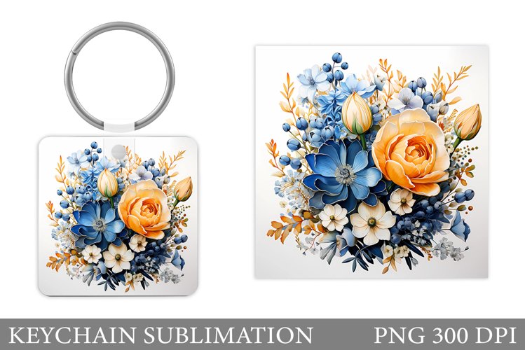 Flowers Keychain Design. Flowers Square Keychain Sublimation example image 1