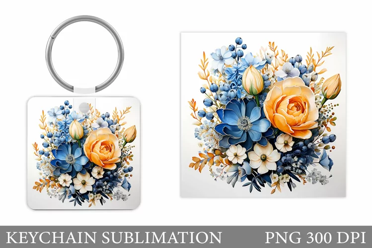 Flowers Keychain Design. Flowers Square Keychain Sublimation
