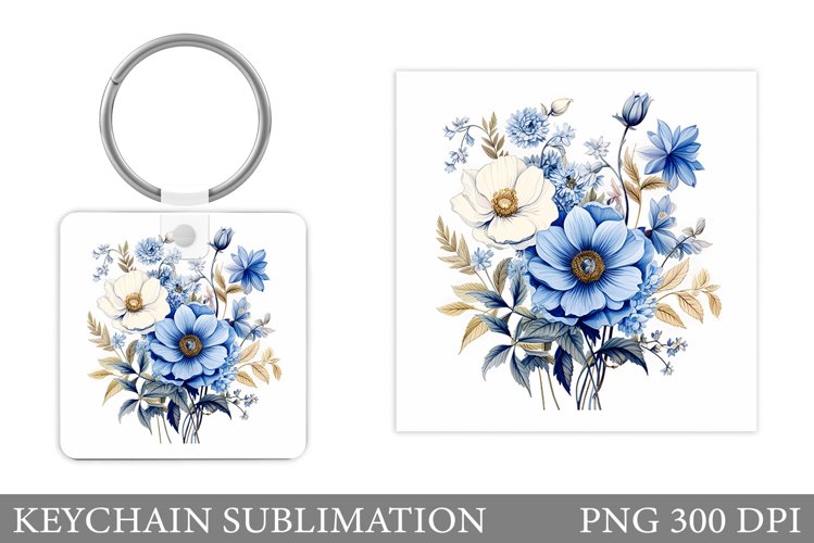Flowers Keychain Sublimation. Square Keychain Flowers example image 1