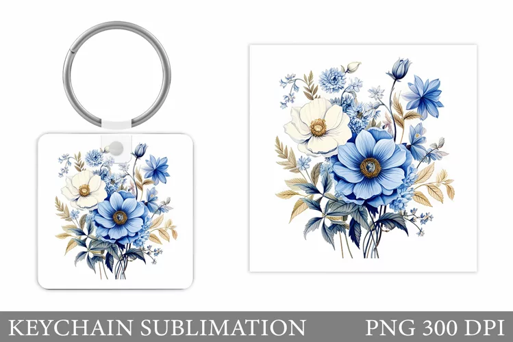 Flowers Keychain Sublimation. Square Keychain Flowers