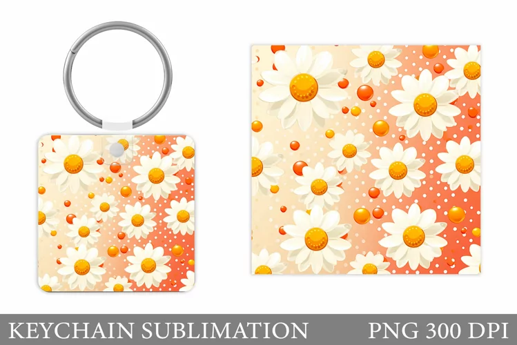 Daisy Flowers Keychain Sublimation. Flowers Keychain Design