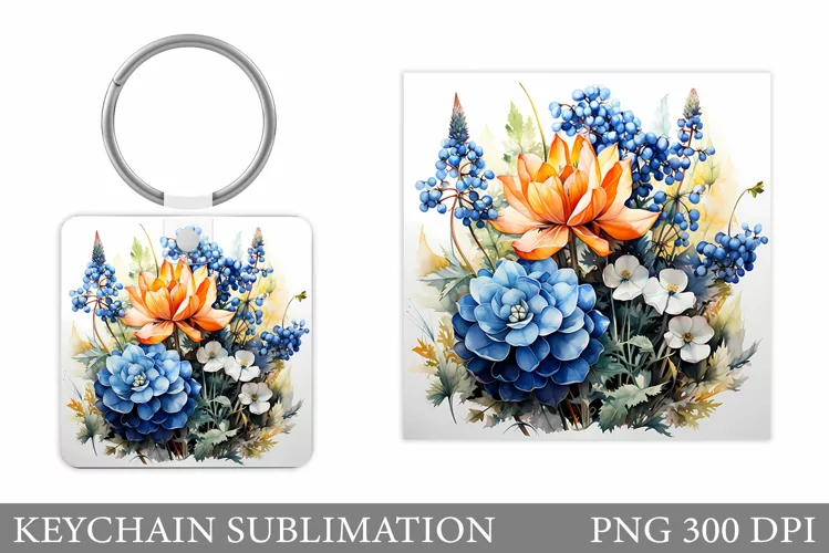 Flowers Keychain Sublimation. Flowers Square Keychain Design