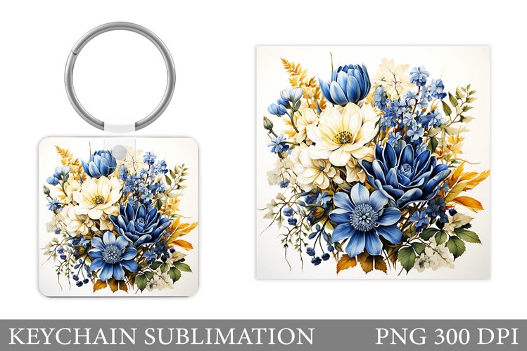 Flowers Keychain Sublimation. Flowers Square Keychain Design example image 1