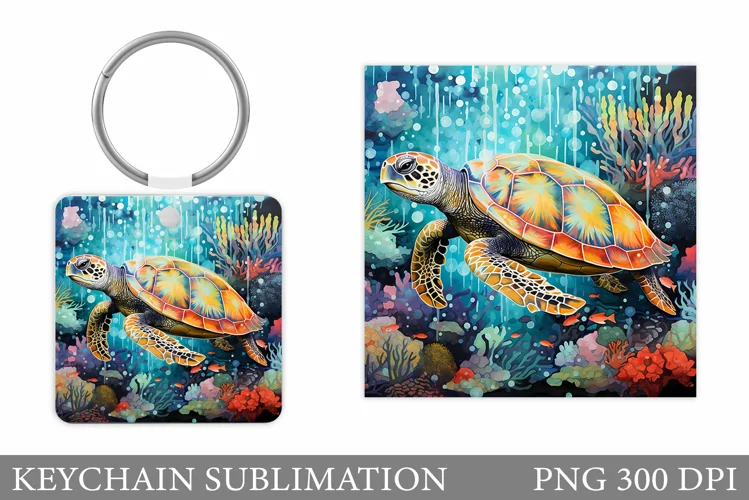 Turtle Keychain Sublimation. Sea Turtle Keychain Design