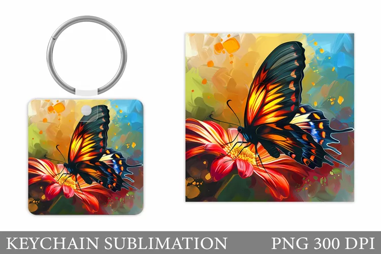 Butterfly Square Keychain. Butterfly Keychain Sublimation