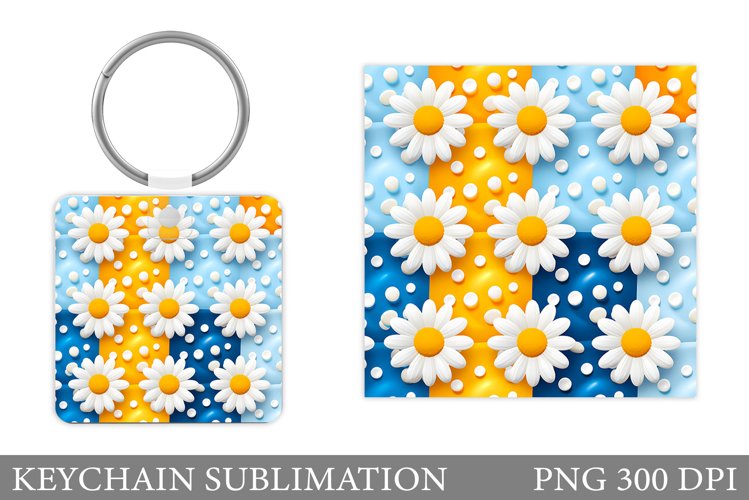 Daisy Flowers Keychain. Square Keychain Flowers Sublimation