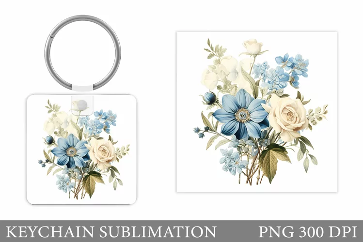 Flowers Keychain Sublimation. Flowers Square Keychain Design