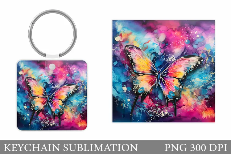 Butterfly Square Keychain. Butterfly Keychain Sublimation
