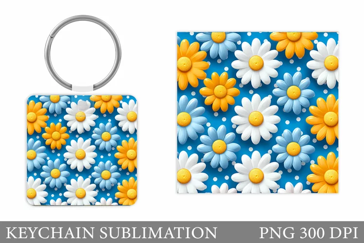 Daisy Flowers Keychain. Summer Keychain Template