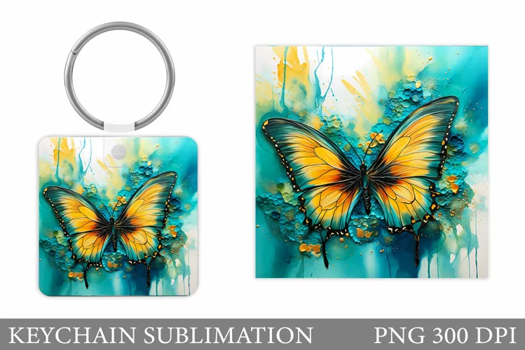 Butterfly Square Keychain. Butterfly Keychain Sublimation