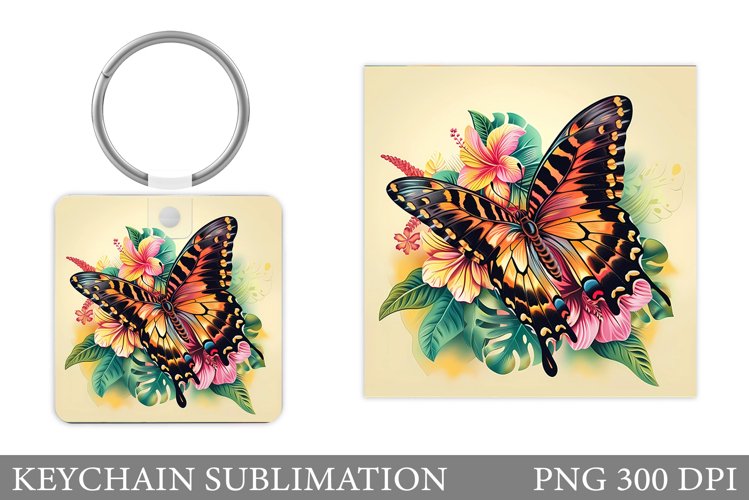 Butterfly Keychain. Butterfly Square Keychain example image 1