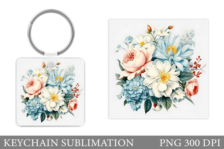 Flowers Keychain Design. Flowers Square Keychain Sublimation