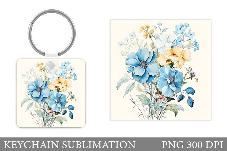 Flowers Keychain Design. Flowers Square Keychain Sublimation example image 1