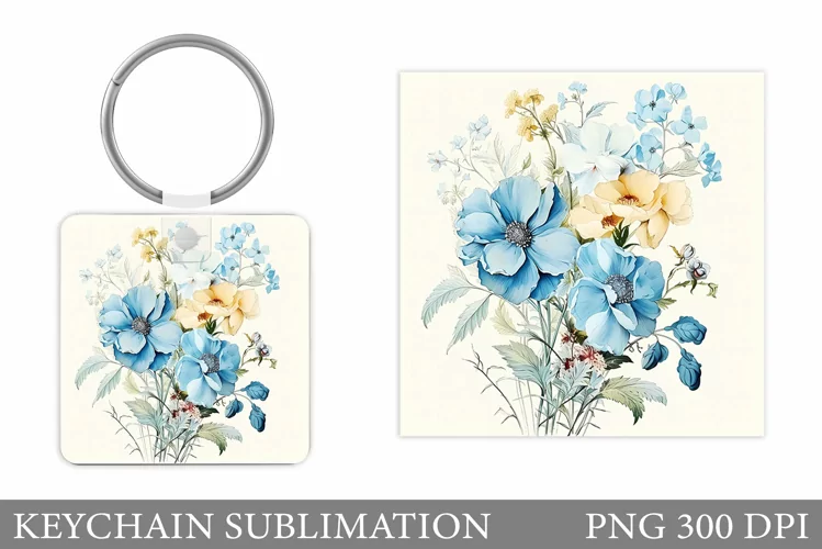 Flowers Keychain Design. Flowers Square Keychain Sublimation