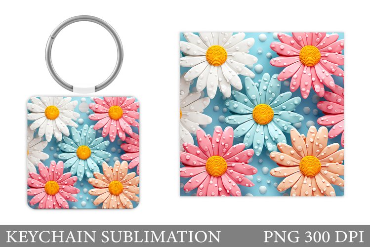Flowers Keychain Sublimation. Daisy Flowers Keychain Design example image 1
