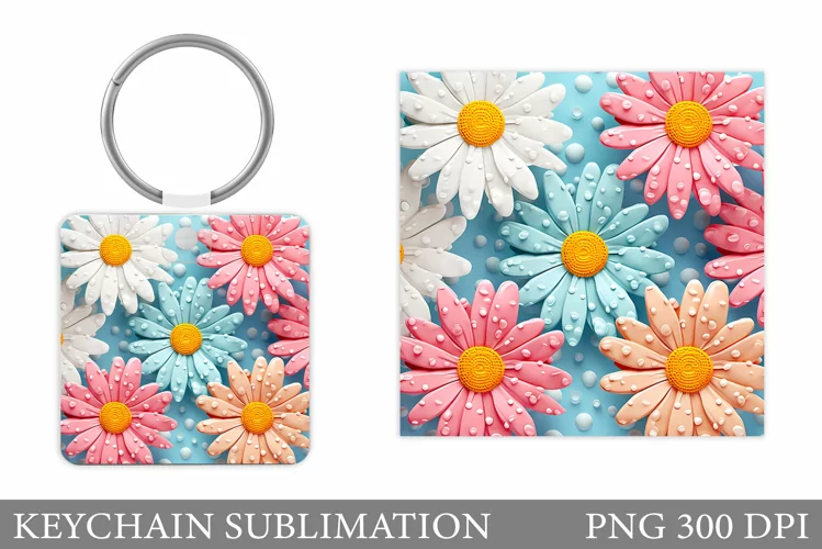 Flowers Keychain Sublimation. Daisy Flowers Keychain Design