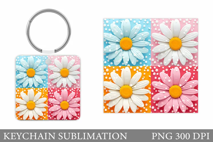 Flowers Keychain Sublimation. Daisy Flowers Keychain Design