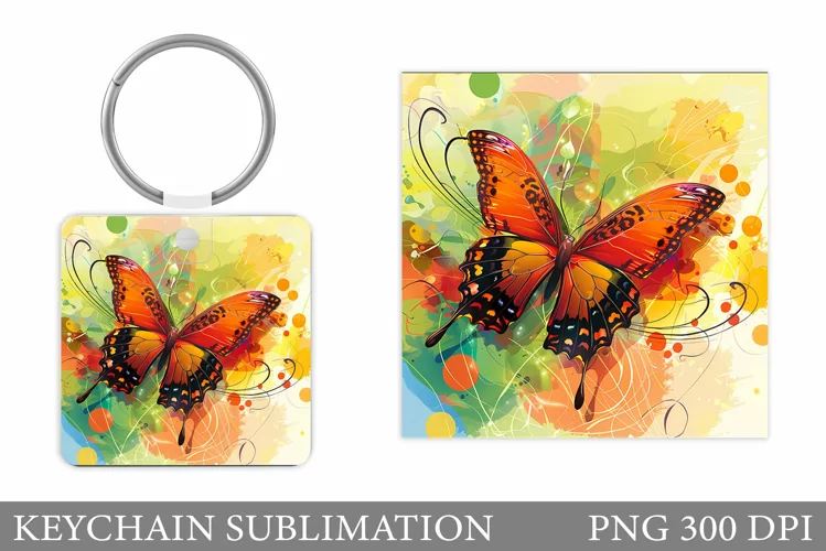 Butterfly Keychain Design. Butterfly Square Keychain
