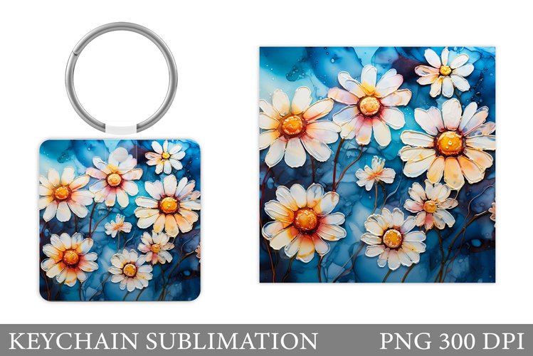 Flowers Keychain Sublimation. Daisy Flowers Keychain Design