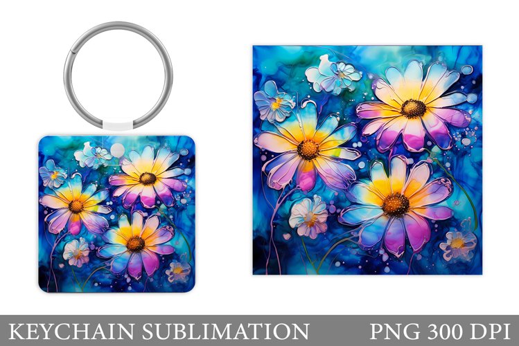 Daisy Flowers Keychain Sublimation. Flowers Keychain Design