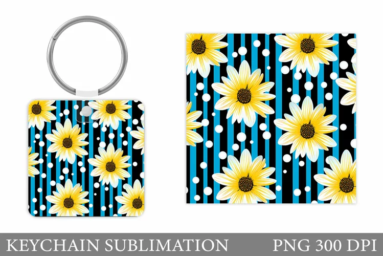 Daisy Flowers Keychain. Summer Keychain Template