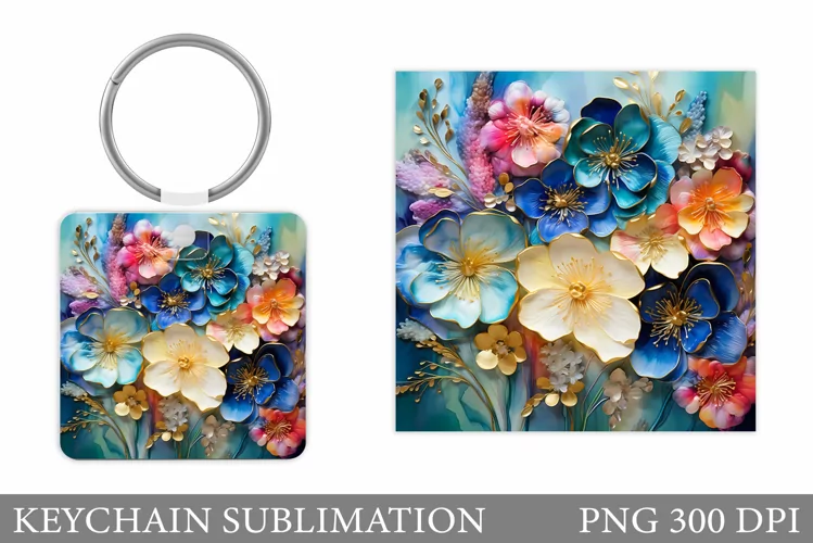 Flowers Keychain Sublimation. Flowers Keychain Design
