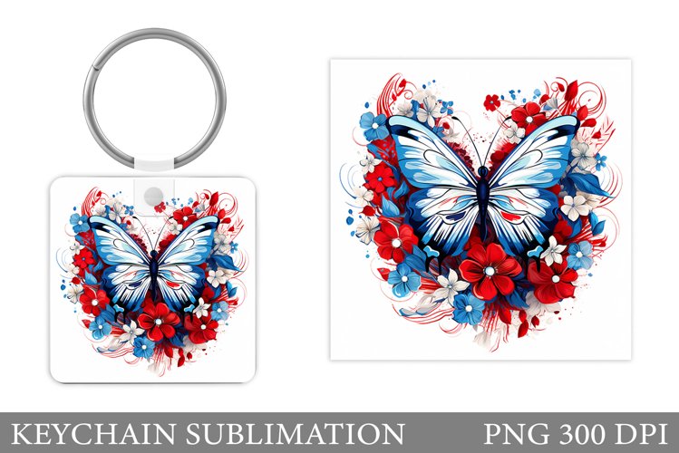Butterfly Keychain Design. Flowers Keychain Sublimation