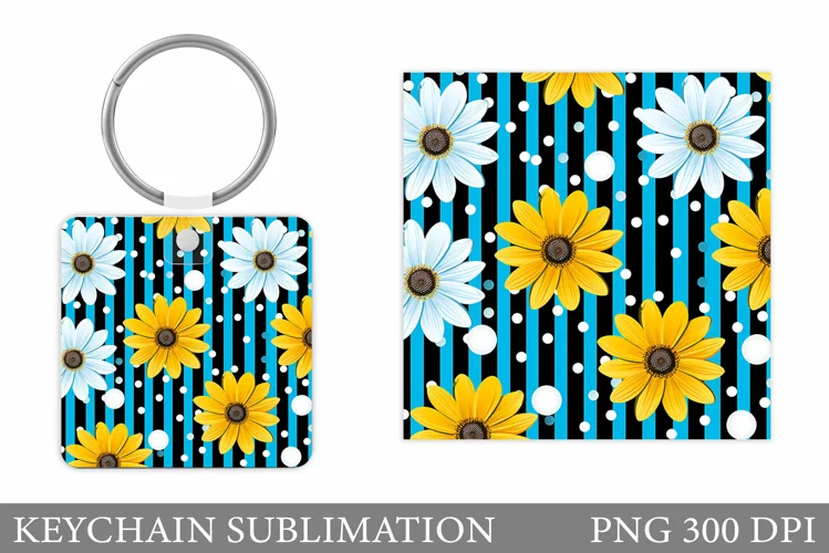 Flowers Keychain Design. Daisy Flowers Keychain Sublimation