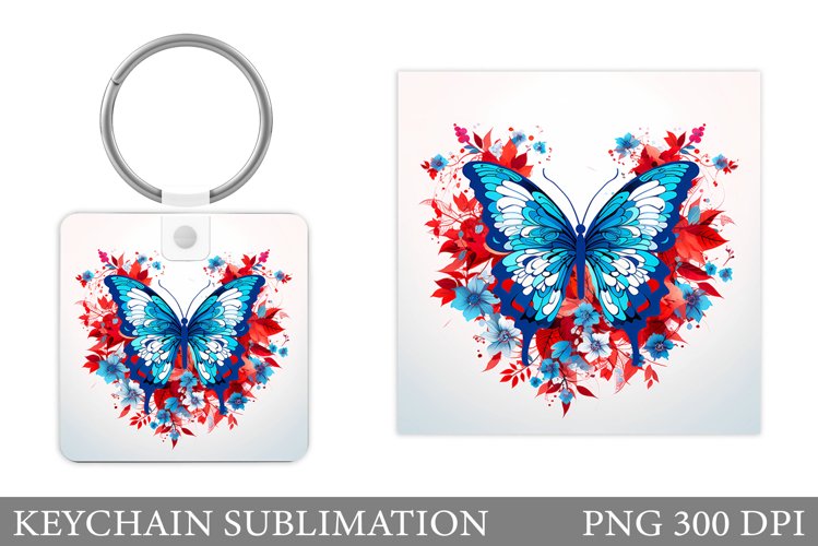 Butterfly Keychain. Flowers Keychain Sublimation