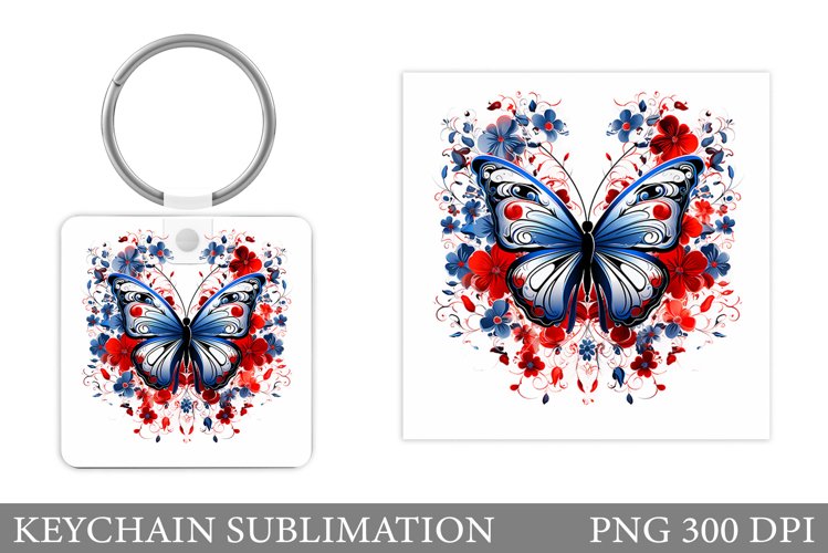 Butterfly Keychain. Flowers Keychain Sublimation example image 1