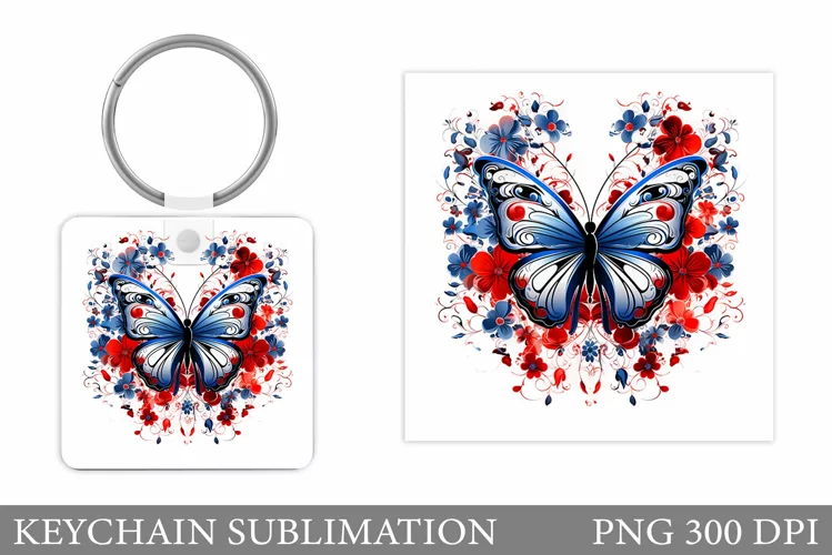 Butterfly Keychain. Flowers Keychain Sublimation