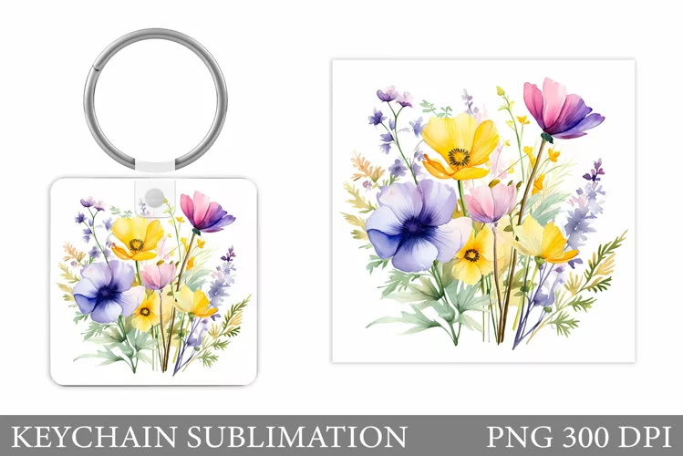 Flowers Keychain Sublimation. Wildflowers Keychain Design