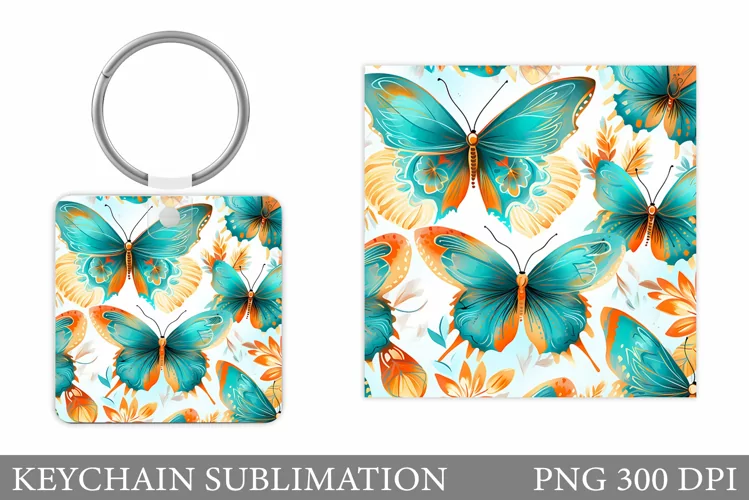 Butterflies Keychain Design. Butterflies Square Keychain
