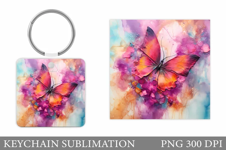 Butterfly Square Keychain. Butterfly Keychain Sublimation