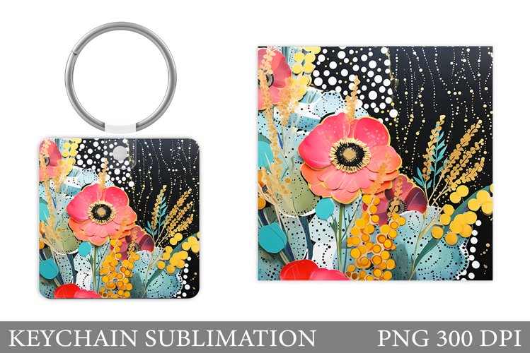 Flowers Keychain Sublimation. Summer Flowers Keychain example image 1