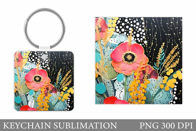 Flowers Keychain Sublimation. Summer Flowers Keychain