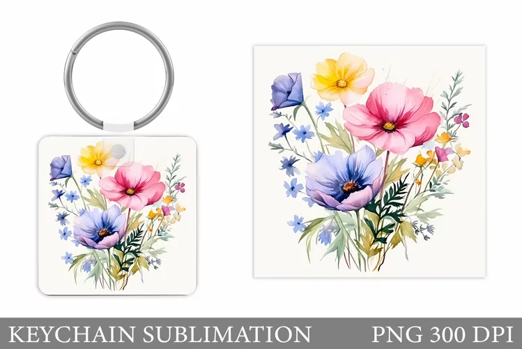Wildflowers Keychain Design. Flowers Keychain Sublimation