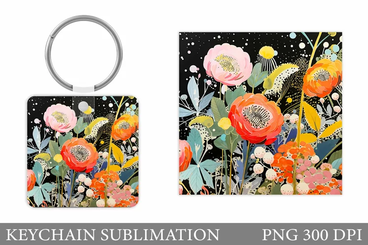 Flowers Keychain Sublimation. Flowers Keychain Design